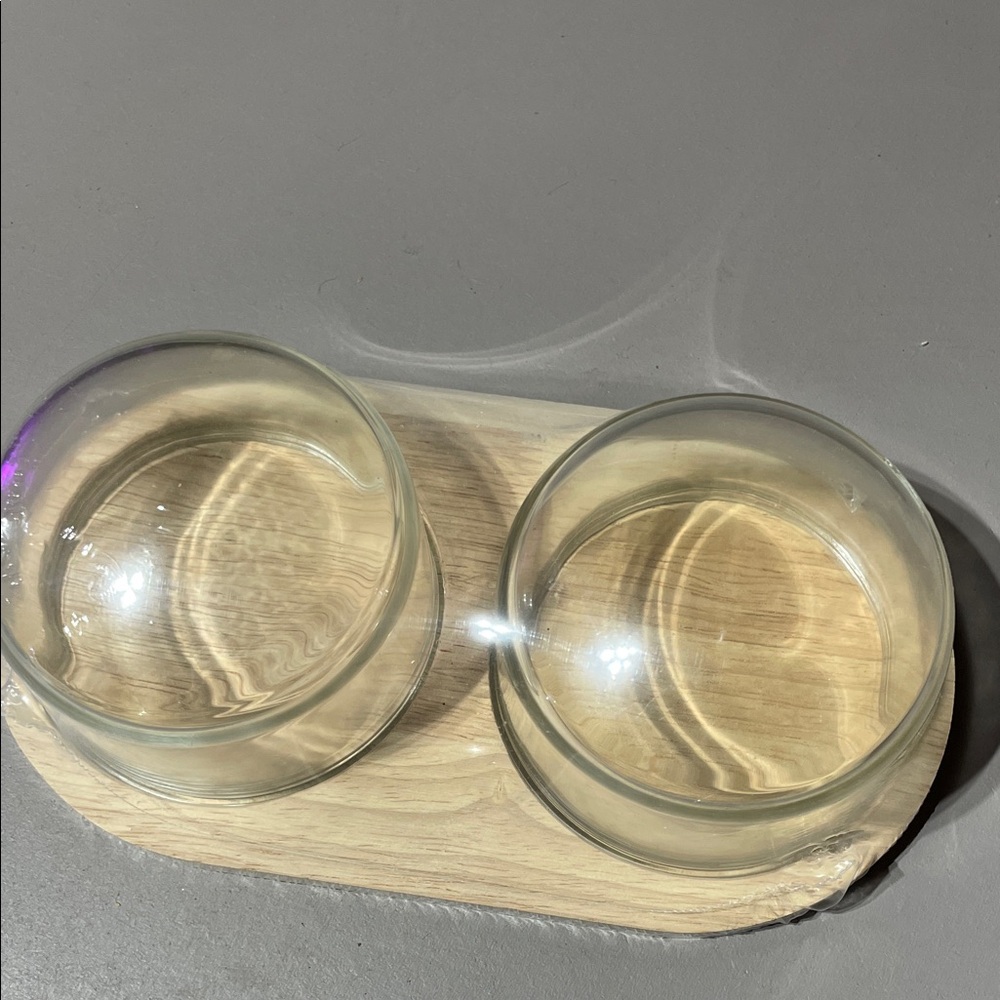 Clear Glass Bowl Set with Wooden Tray